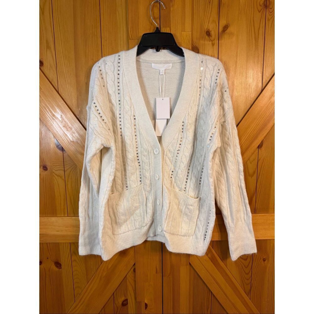Adyson Parker Women’s Ivory Cable Knit Sequin Cardigan Sweater NWT Size Small (7